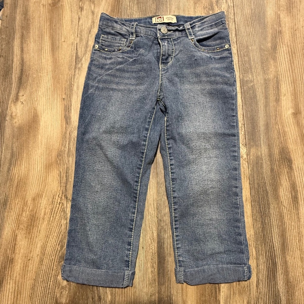 Y2KKids LEI Denim Capri Jeans Blue Embroidered Low Rise Chelsea Girls 10